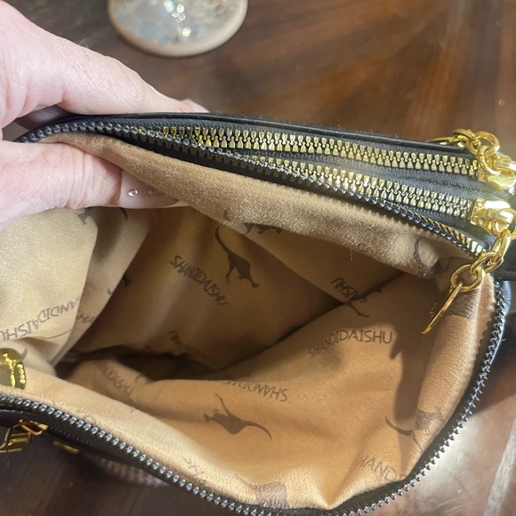 Shanghai Tang Black Crossbody Bag with Gold Accents - Picture 3 of 3